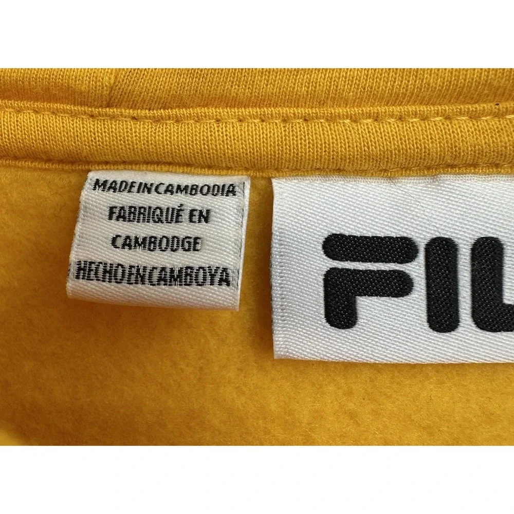 FILA Yellow Sweatshirt‎ Hoodie Kangaroo Pocket Logo Pullover Athletic Medium